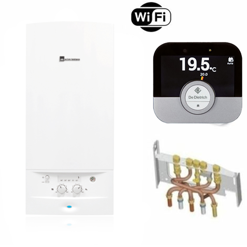 Chaudière Gaz BasNox Acleis Elm Leblanc 24 kW / Cheminée Complète (Douilles + Dosseret) avec Thermostat Connecté