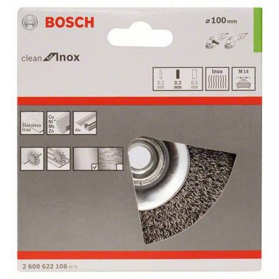 Brosse conique, inox 100 mm, 0,35 mm, 12500 tr/min, 14 Bosch 2608622108