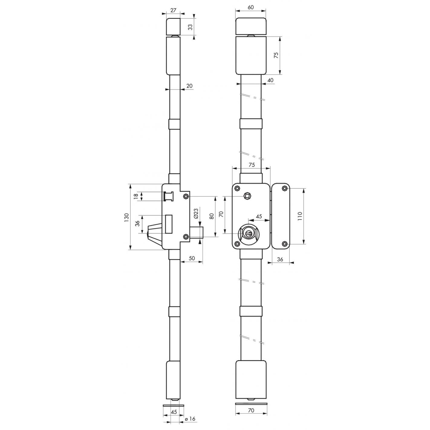 THIRARD - Serrure en applique Beluga à fouillot pour porte d'entrée, droite, 3 pts, cylindre HG5 Ø23mm, axe 45mm, blanc, 4 clés 3