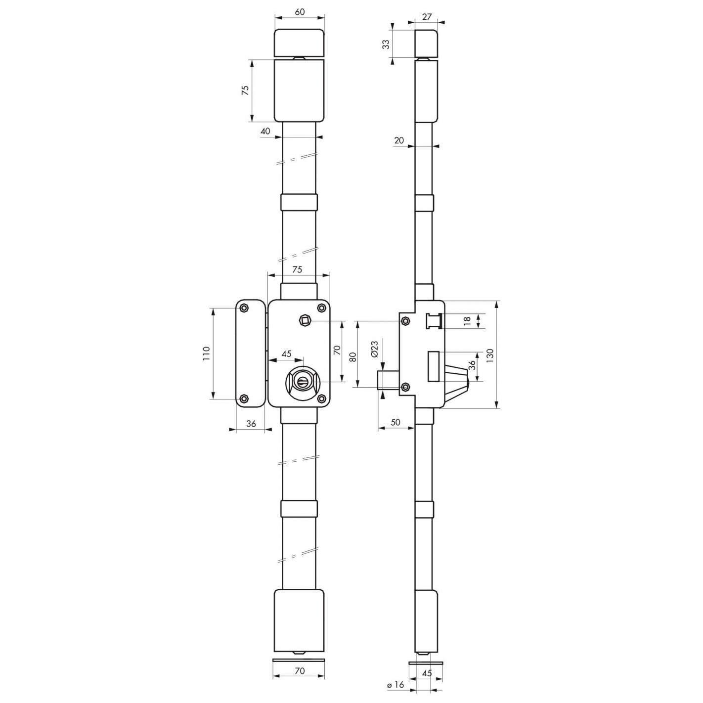 THIRARD - Serrure en applique Beluga à fouillot pour porte d'entrée, gauche, 3 pts, cylindre HG5 Ø23mm, axe 45mm, blanc, 4 clés 6