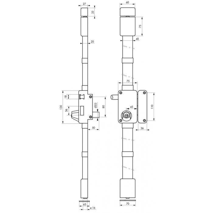 THIRARD - Serrure en applique Beluga à tirage pour porte d'entrée, droite, 3 pts, cylindre HG5 Ø23mm, axe 45mm, blanc, 4 clés 4