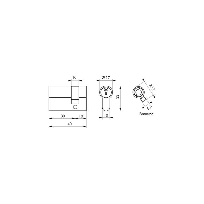 THIRARD - Demi-cylindre de serrure, 30x10mm, anti-arrachement, laiton, 3 clés 1