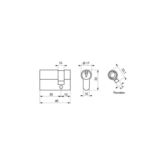 THIRARD - Demi-cylindre de serrure, 30x10mm, anti-arrachement, laiton, 3 clés 5