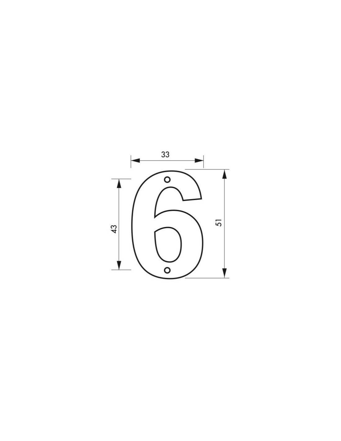 THIRARD - Plaque signalétique Chiffre 6 hauteur 51mm à visser