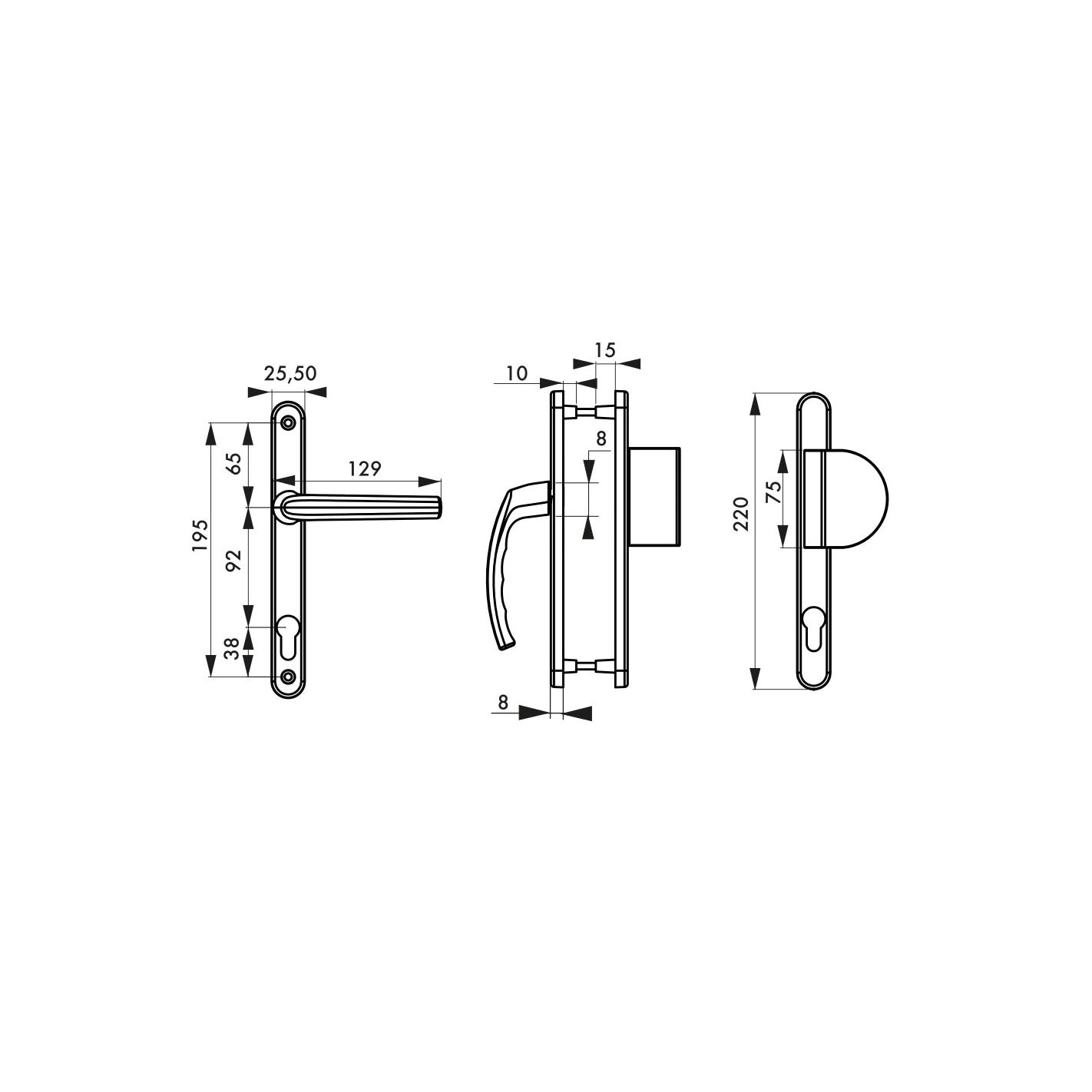 THIRARD - Ensemble de poignées pour porte d'entrée palière Sultane trou de cylindre, carré 8mm, entr'axes 195mm, argent 2