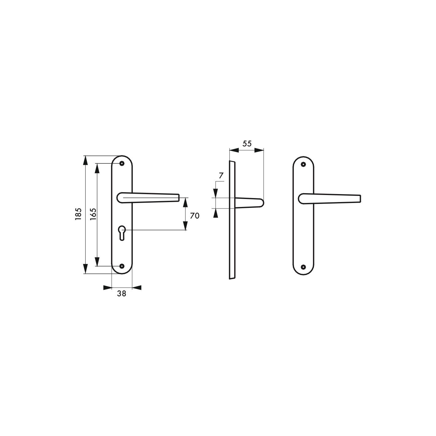 THIRARD - Ensemble de poignées pour porte d'entrée Leto trou de cylindre, carré 7mm, entr'axes 165mm, argent 4