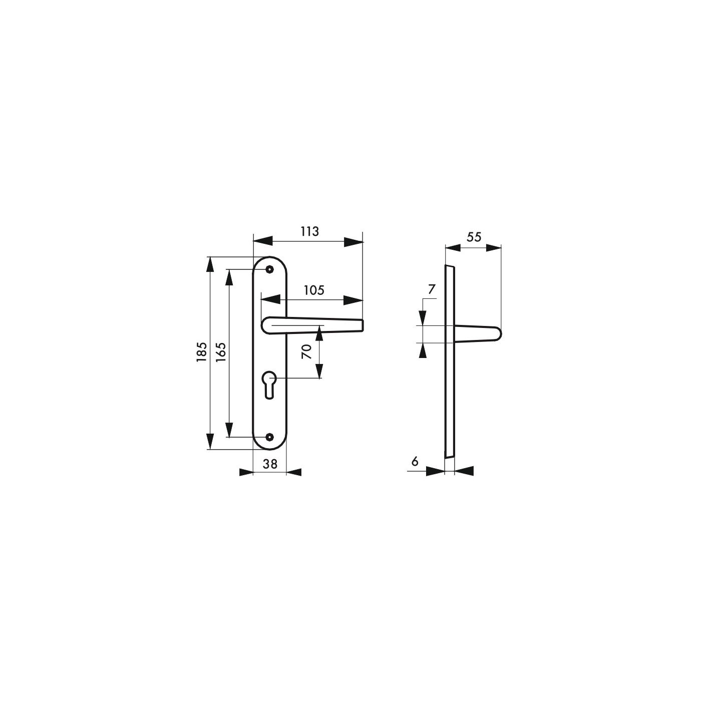 THIRARD - Ensemble de poignées pour porte d'entrée Leto trou de cylindre, carré 7mm, entr'axes 165mm, argent 1