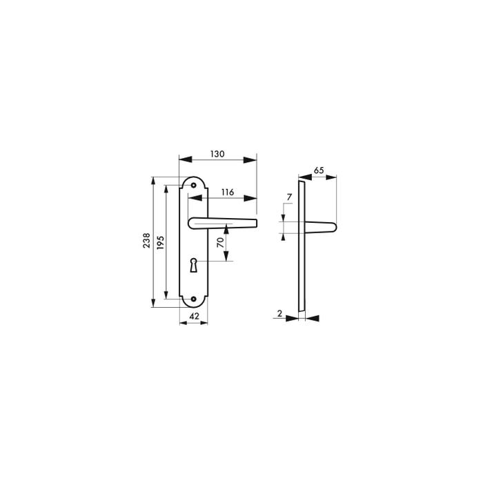THIRARD - Ensemble de poignées pour porte de chambre Charon trou de clé, carré 7mm, entr'axes 195mm, acier rouillé 1