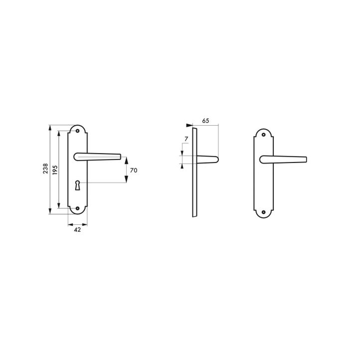 THIRARD - Ensemble de poignées pour porte de chambre Charon trou de clé, carré 7mm, entr'axes 195mm, acier rouillé 2