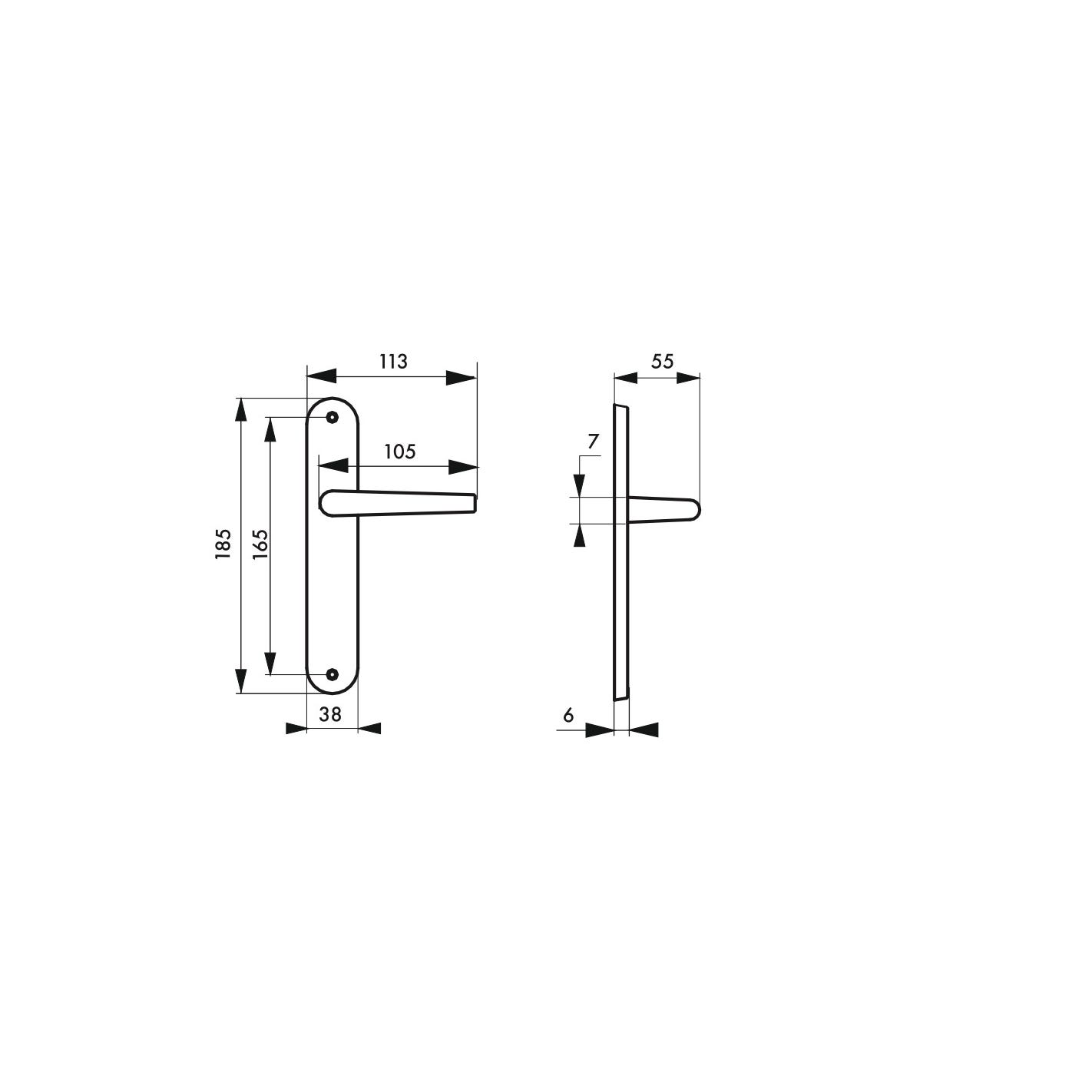 THIRARD - Ensemble de poignées pour porte intérieure Leto sans trou, carré 7mm, entr'axes 165mm, couleur F2 1