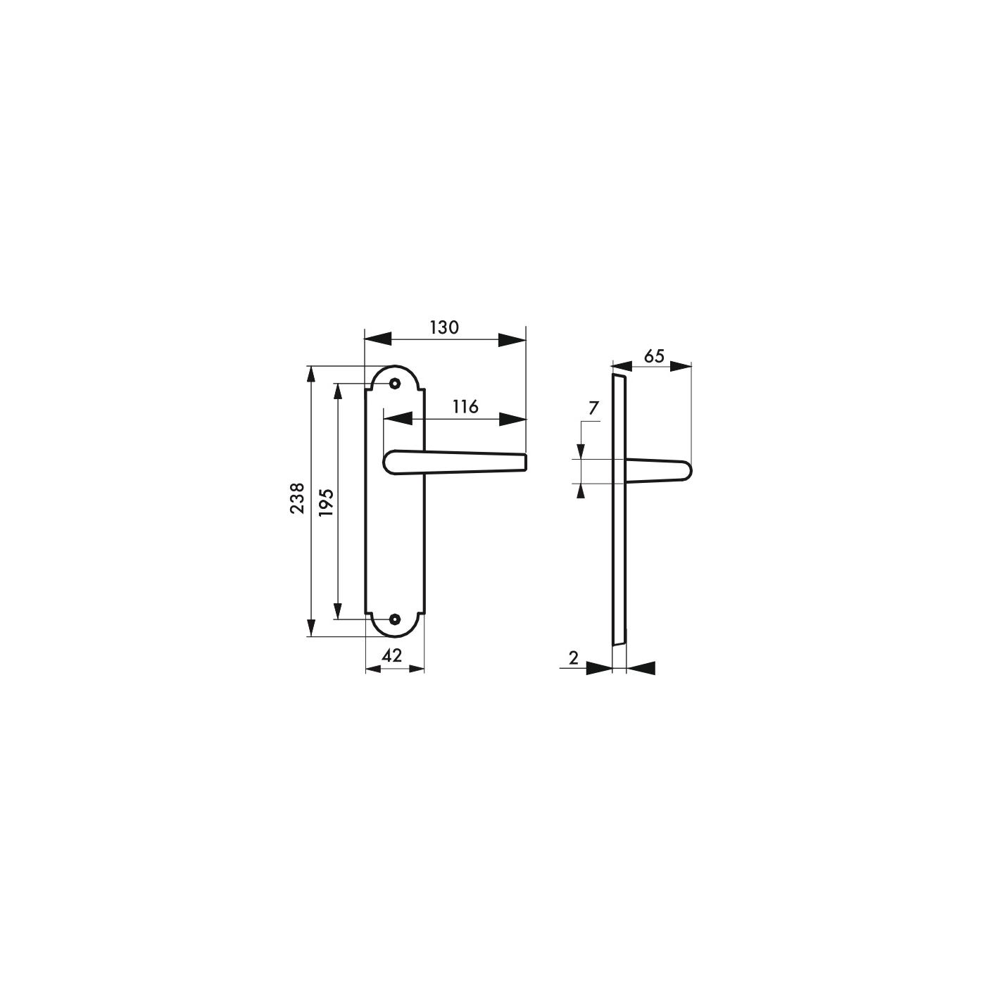 THIRARD - Ensemble de poignées pour porte intérieure Charon sans trou, carré 7mm, entr'axes 195mm, acier rouillé 1