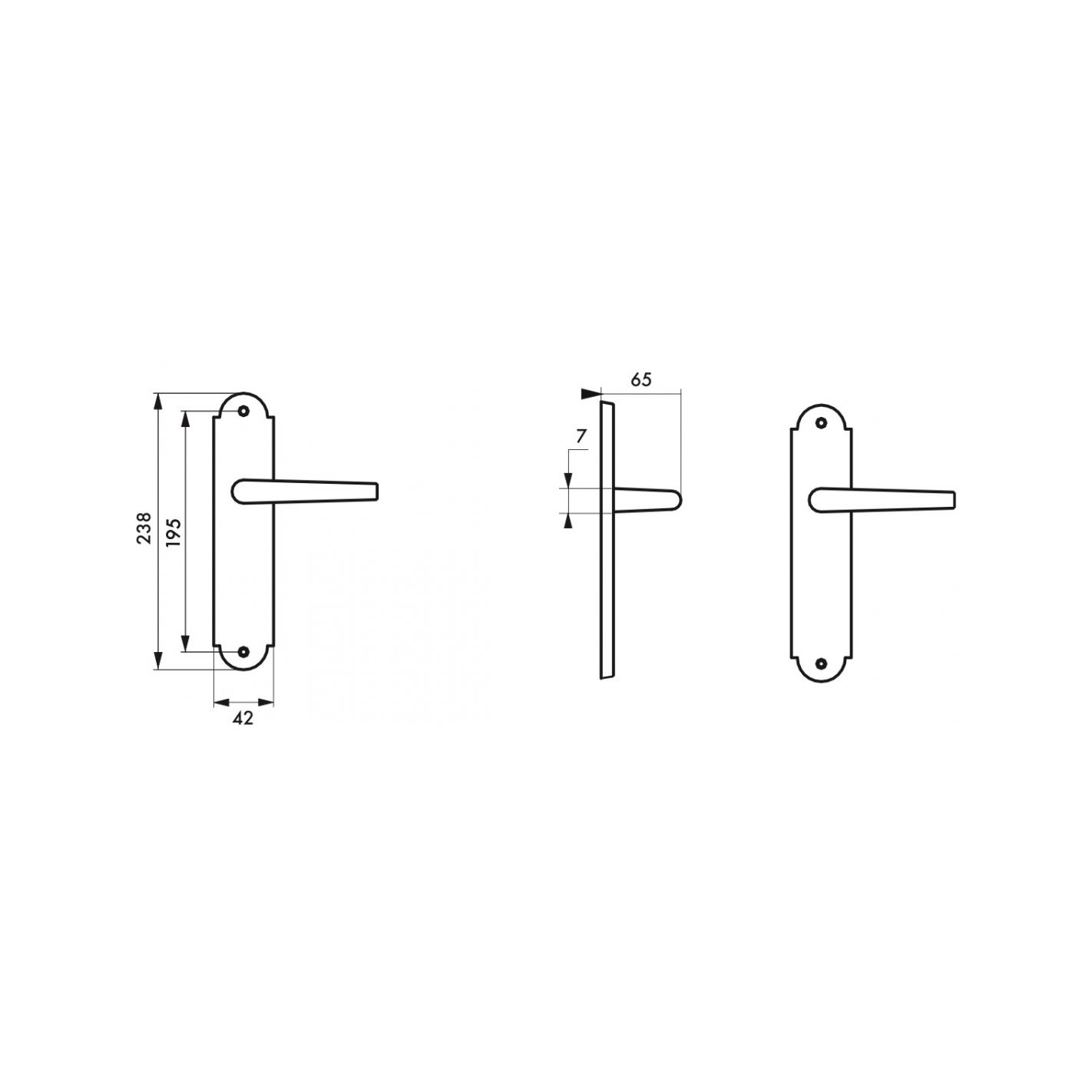 THIRARD - Ensemble de poignées pour porte intérieure Charon sans trou, carré 7mm, entr'axes 195mm, acier rouillé 4