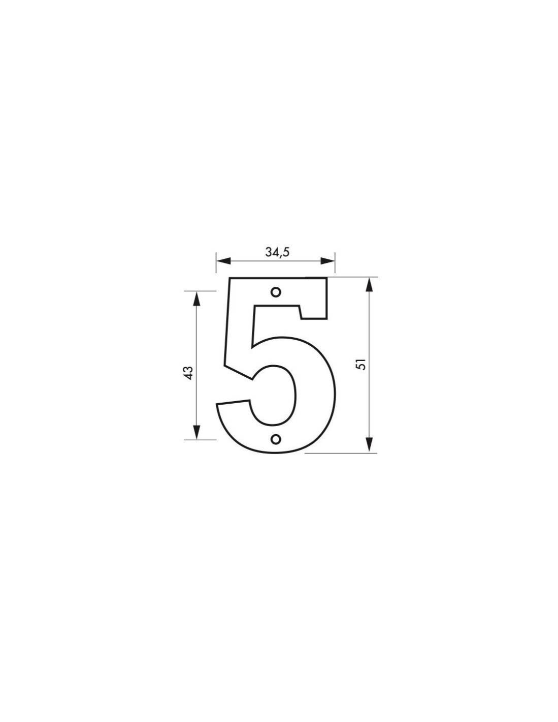 THIRARD - Plaque signalétique Chiffre 5 hauteur 51mm à visser