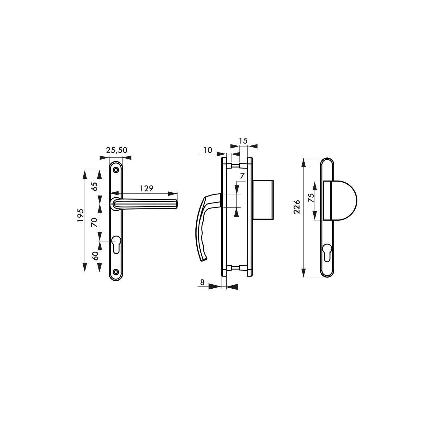 THIRARD - Ensemble de poignées pour porte d'entrée palière Sultane trou de cylindre, carré 7mm, entr'axes 195mm, argent 2