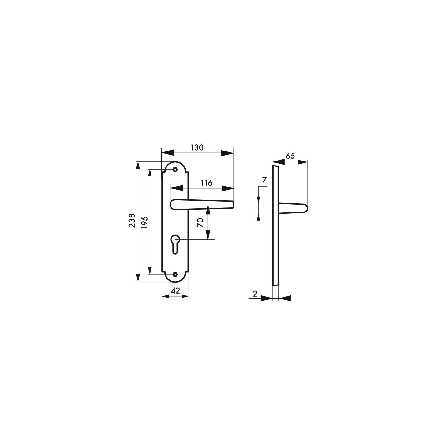 THIRARD - Ensemble de poignées pour porte d'entrée Charon trou de cylindre, carré 7mm, entr'axes 195mm, acier rouillé 1