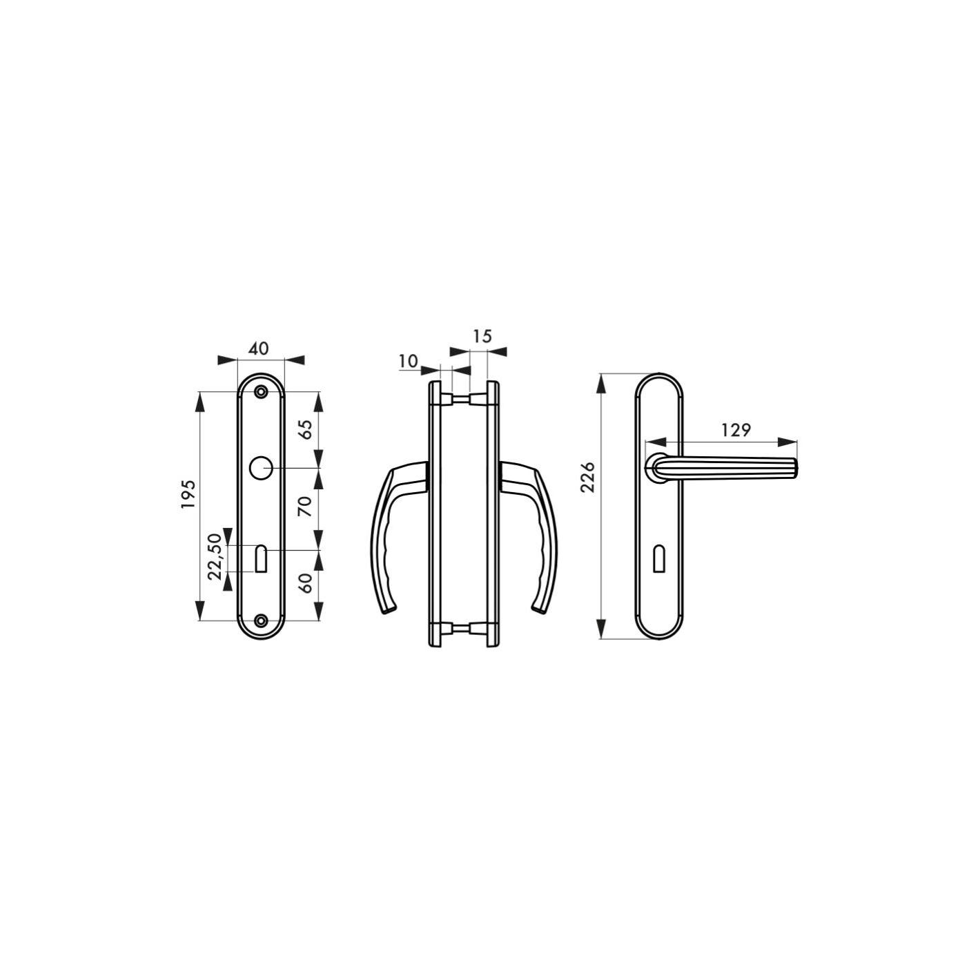 THIRARD - Ensemble de poignées pour porte de chambre Sultane trou de clé, carré 7mm, entr'axes 195mm, gris 4