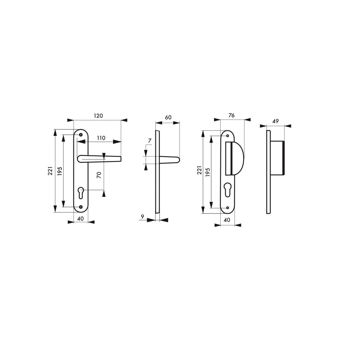 THIRARD - Ensemble de poignées pour porte d'entrée palière Chantilly trou de cylindre, carré 7mm, entr'axes 195mm, anodisé inox 2