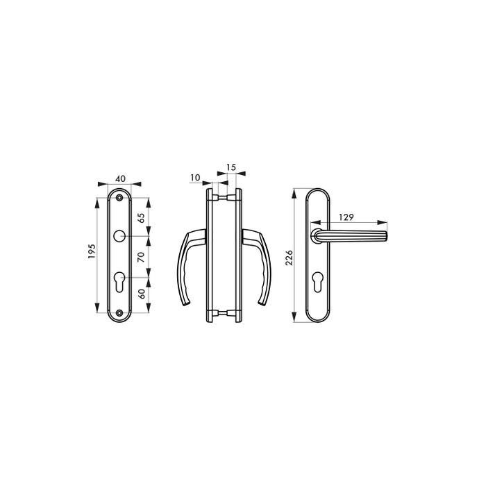 THIRARD - Ensemble de poignées pour porte d'entrée Sultane trou de cylindre, I, carré 7mm, entr'axes 195mm, gris 3