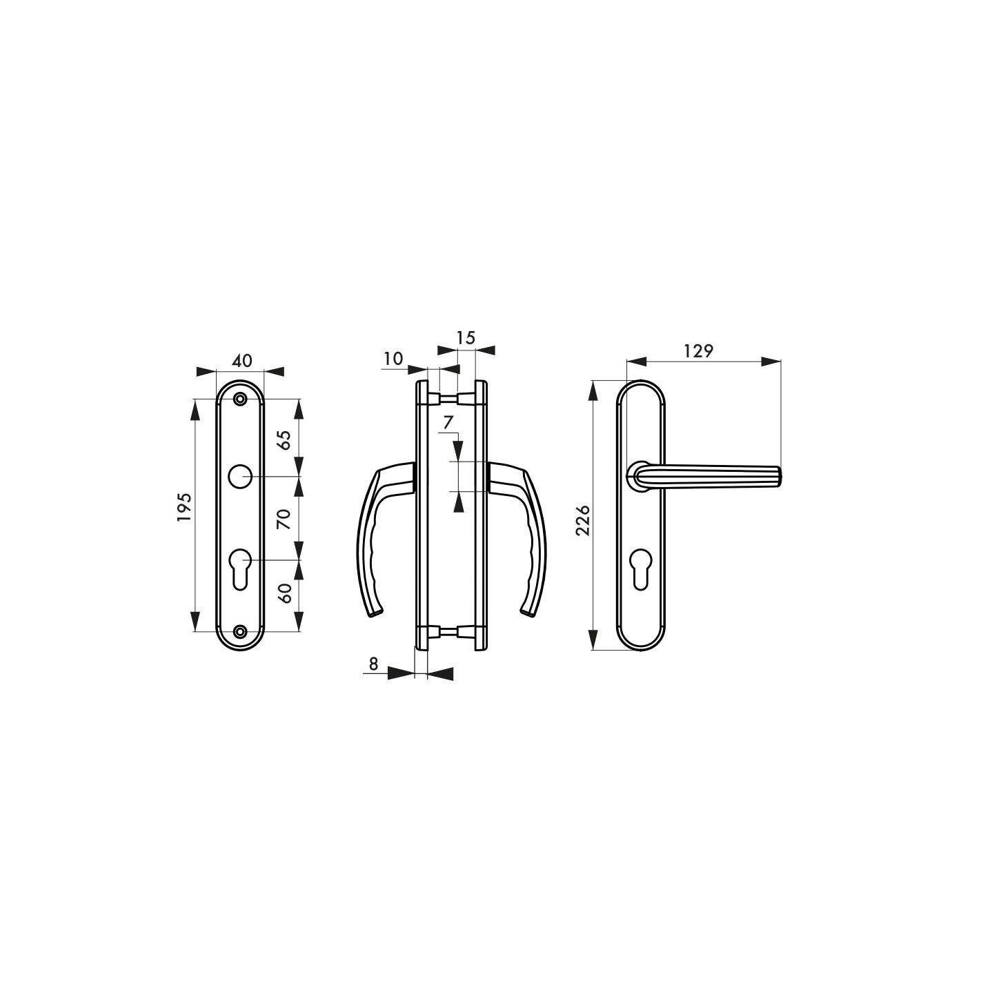 THIRARD - Ensemble de poignées pour porte d'entrée Sultane trou de cylindre, I, carré 7mm, entr'axes 195mm, gris 1