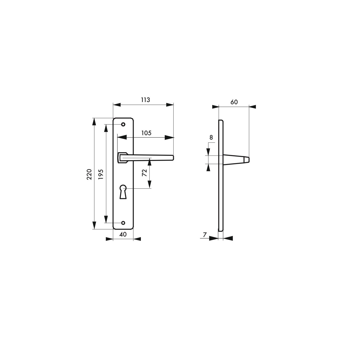 THIRARD - Ensemble de poignées pour porte intérieure Picardie trou de clé, carré 8mm, entr'axes 195mm, couleur F2 1
