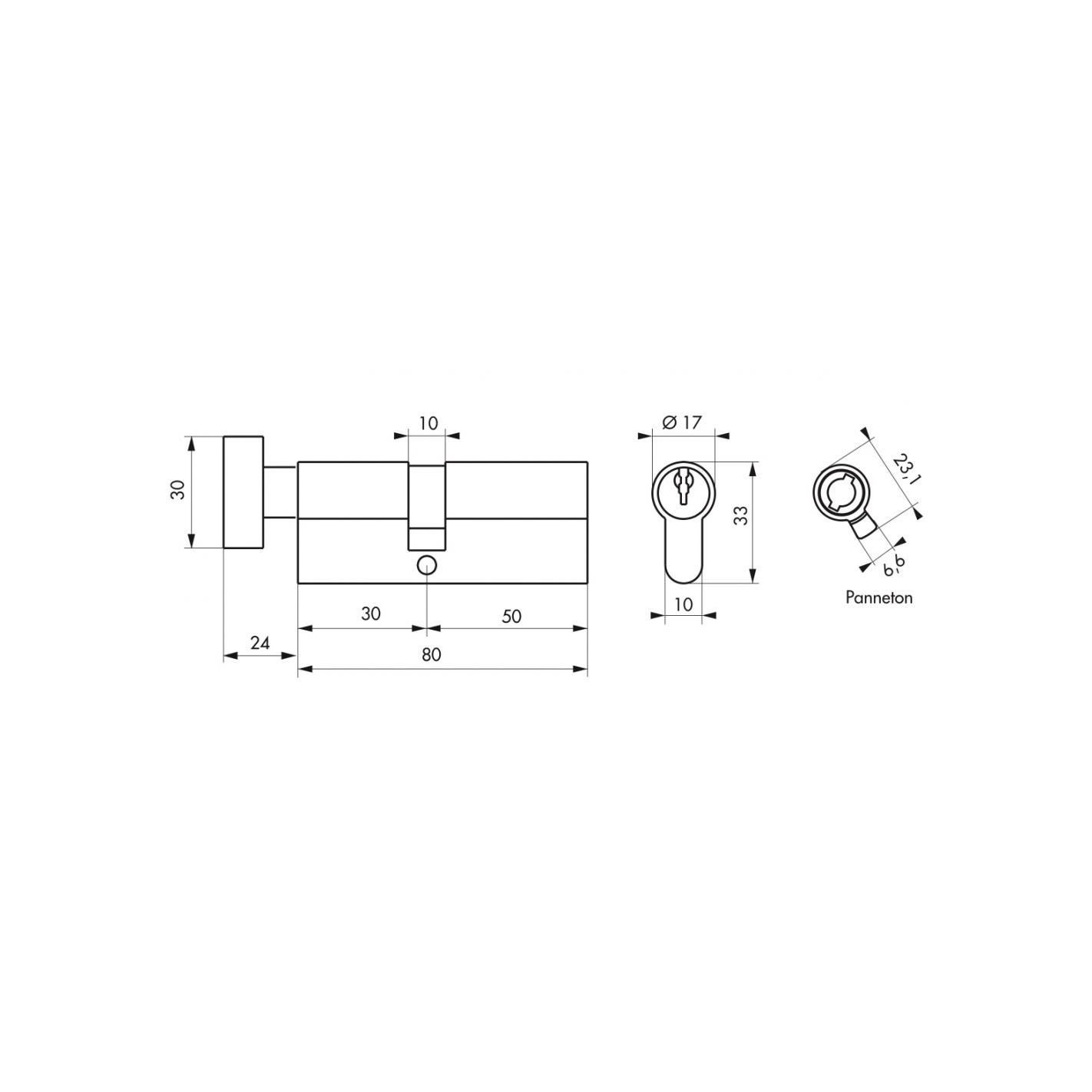 THIRARD - Cylindre de serrure à bouton, 30Bx50mm, anti-arrachement, laiton, 3 clés 1