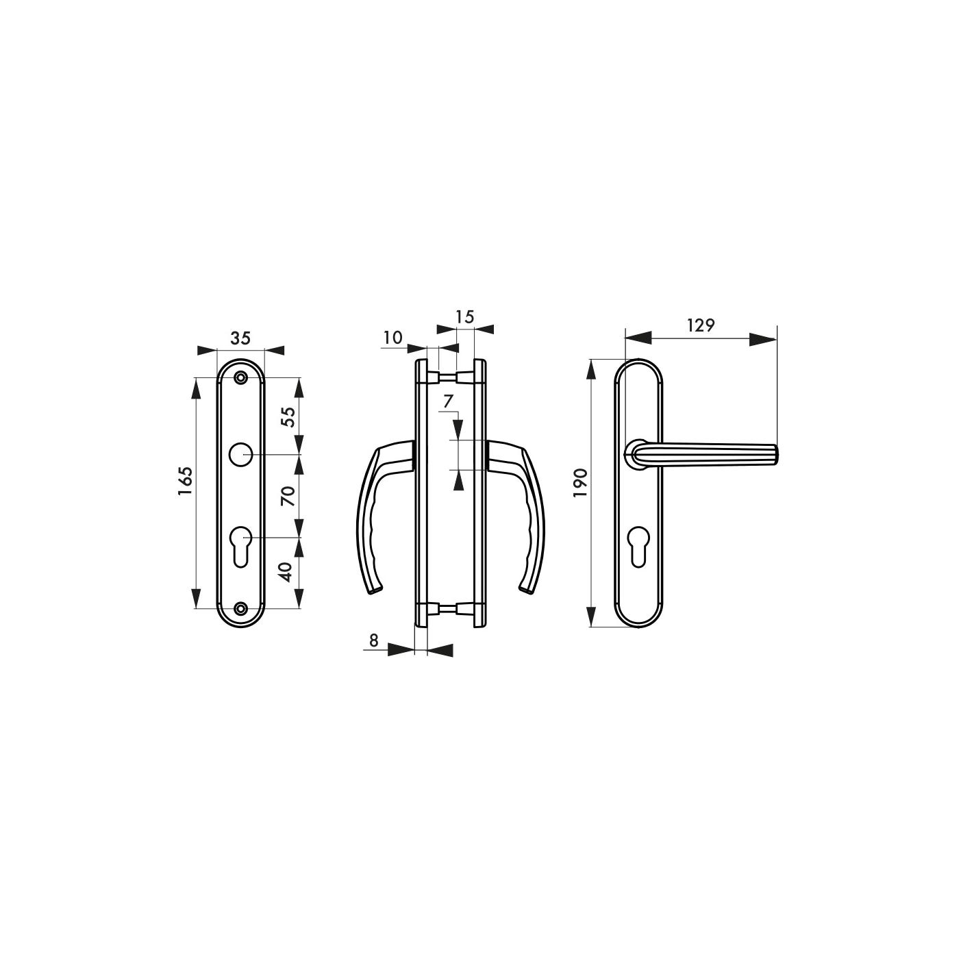 THIRARD - Ensemble de poignées pour porte d'entrée Sultane trou de cylindre, carré 7mm, entr'axes 165mm, blanc 1