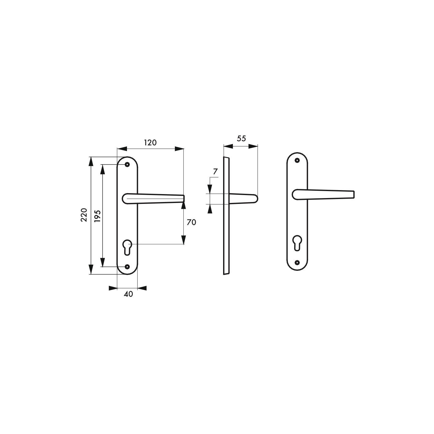 THIRARD - Ensemble de poignées pour porte d'entrée Marianne trou de cylindre, carré 7mm, entr'axes 195mm, laiton poli 3