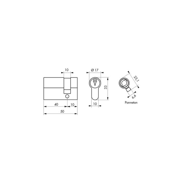 THIRARD - Demi-cylindre de serrure, 40x10mm, anti-arrachement, nickel, 3 clés 1