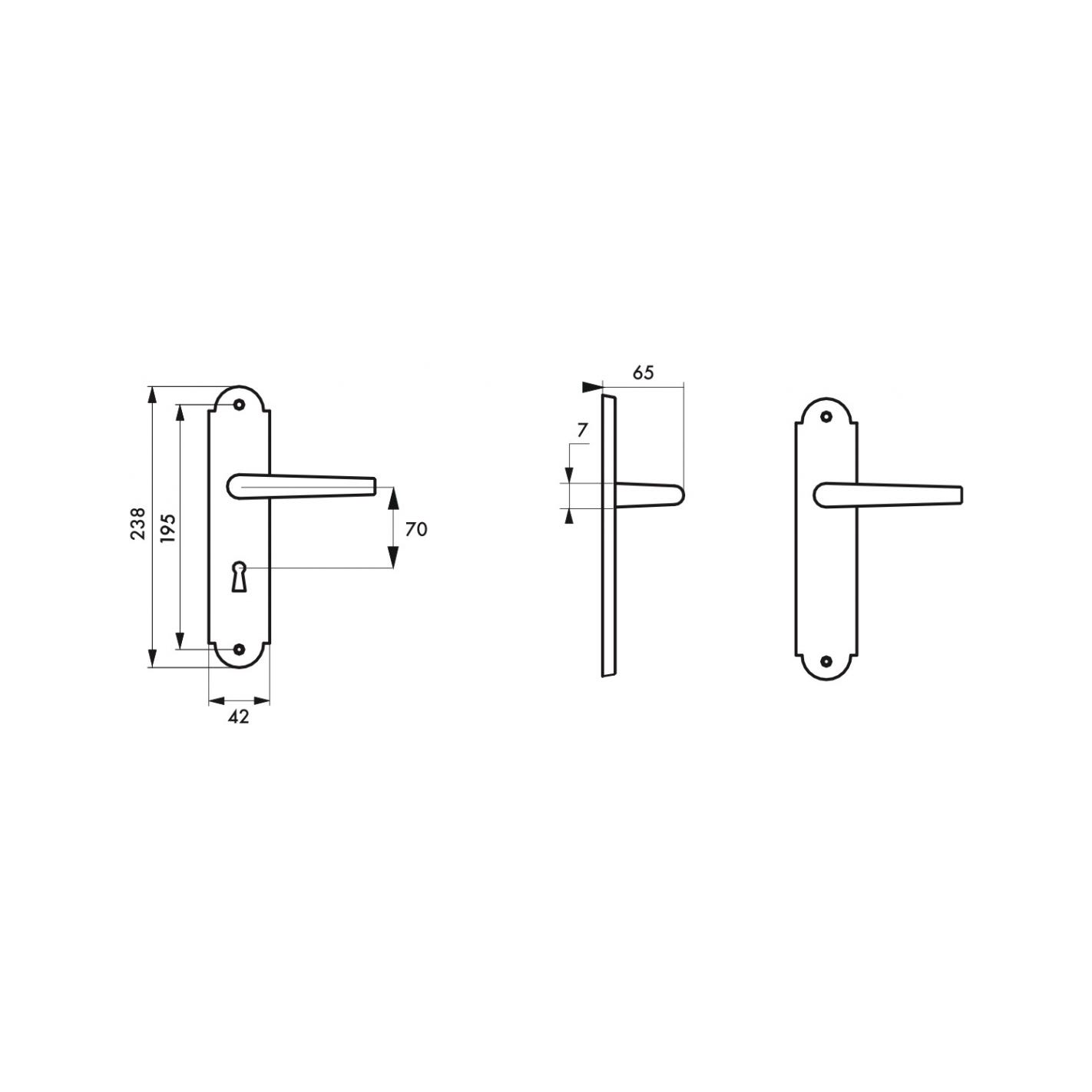 THIRARD - Ensemble de poignées pour porte de chambre Charon trou de clé, carré 7mm, entr'axes 195mm, acier patiné 3