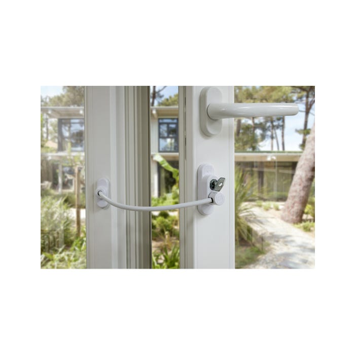 THIRARD - Entrebailleur à clé pour fenêtre, câble acier, 180mm, laqué blanc, 1 clé 2
