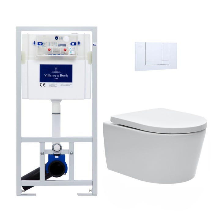 Villeroy & Boch Pack WC Bâti-support + WC Swiss Aqua Technologies sans bride et fixations invisibles + Plaque chrome 0