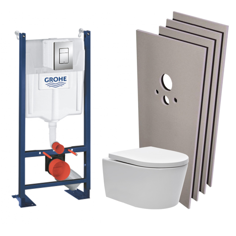 Grohe Pack WC bâti autoportant + WC Swiss Aqua Technologies sans bride + Plaque chrome + Set habillage (ProjectSATrimless-1-sabo) 0