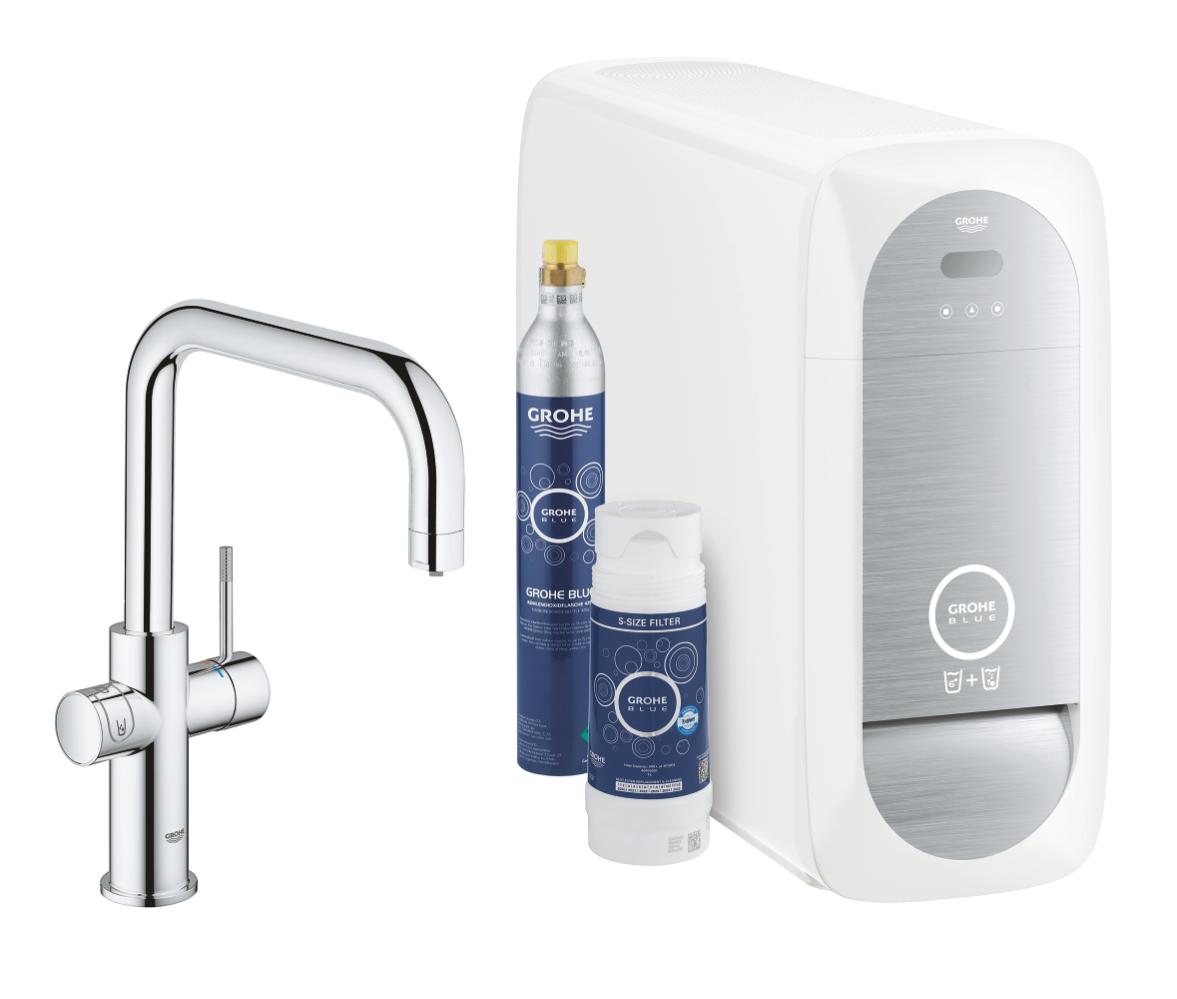 Kit de démarrage - Mitigeur bec C GROHE Blue Home Chromé installation incluse - GROHE - 31456001