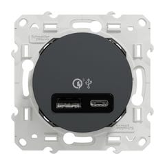 Odace - prise USB double - charge rapide - type A+C - anthracite - 18W - 3,4A - S540219 0