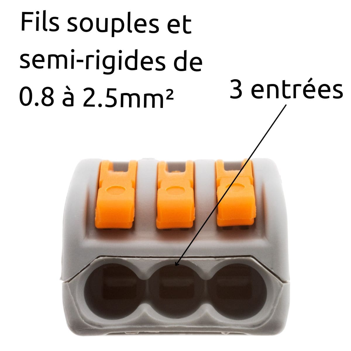 Lot de 300 bornes automatiques à cliquet S222 - 3 entrées - fils rigides et souples 4mm² max - Orange - Wago 2