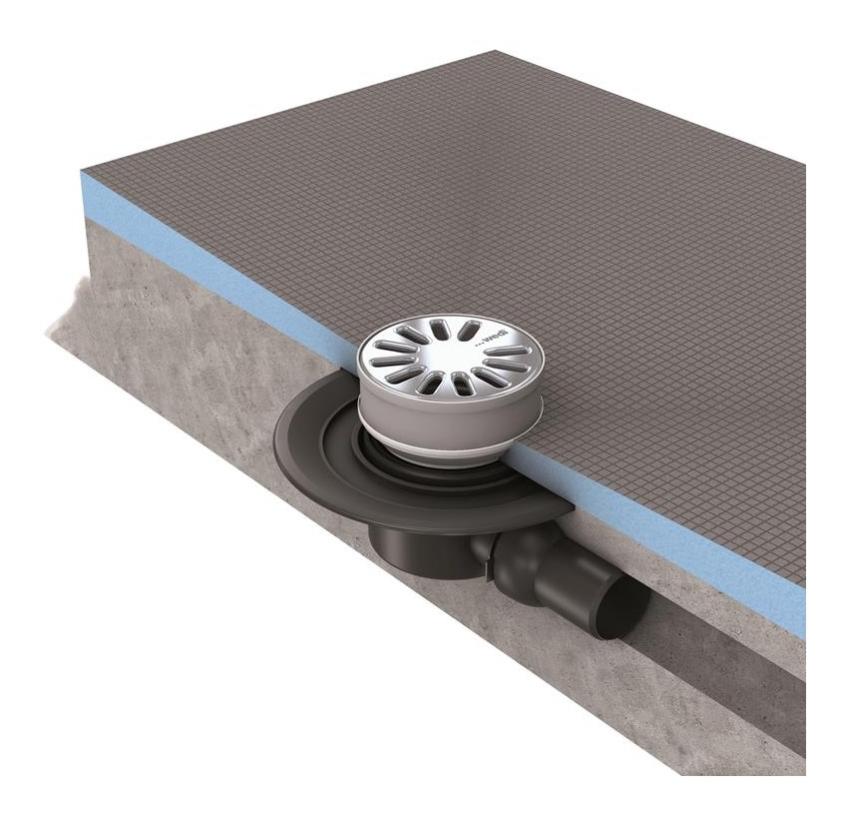 Vidage Wedi Fundo écoulement 1 point horizontal grille inox ronde DN50