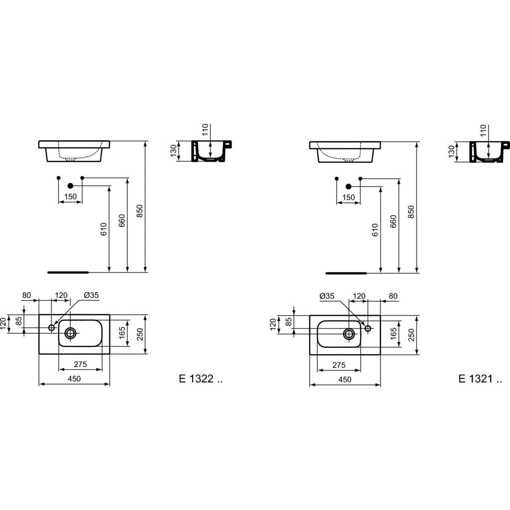 Ideal Standard - Lave-mains Connect Space 45 x 25 cm version droite Blanc - E132101 Ideal standard 1