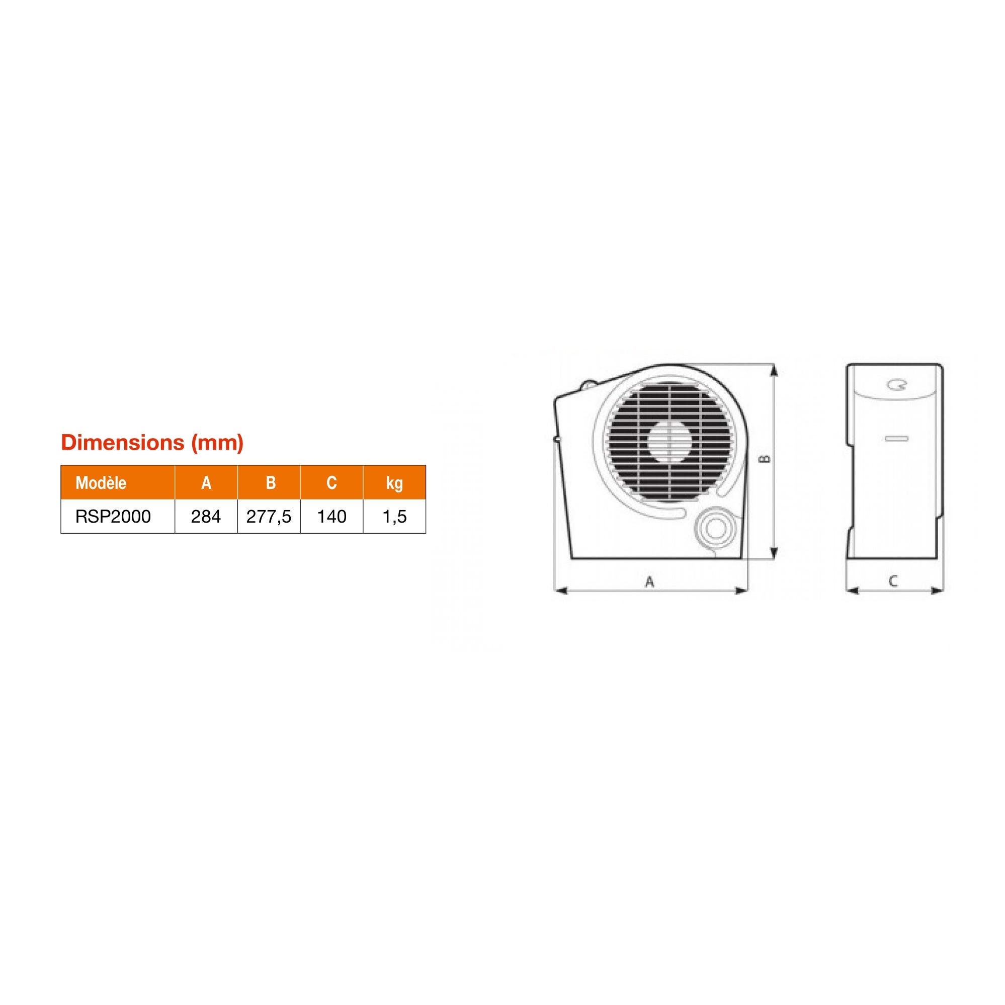 Radiateur soufflant portable 2000 W 284x277,5x140 mm Scaldatutto 2000 Vortice 1