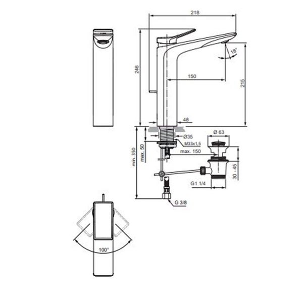 Ideal Standard - Mitigeur lavabo monotrou CONNECT bec fixe chromé tirette et bonde polypropylène - B0176AA Ideal standard 2