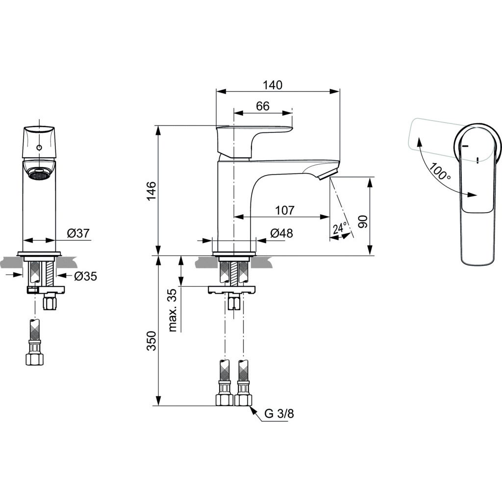Ideal Standard - Mitigeur lavabo monotrou Ch3 CONNECT AIR bec fixe chromé sans tirette ni vidage - A7011AA Ideal standard 1