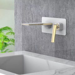 Mitigeur lavabo mural Blanc & Doré - Brittia 0