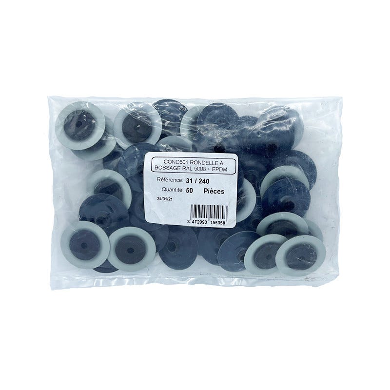 50 Rondelles à bossage avec étanchéité pour fixation accessoires | Bleu Ardoise | RAL 5008 4