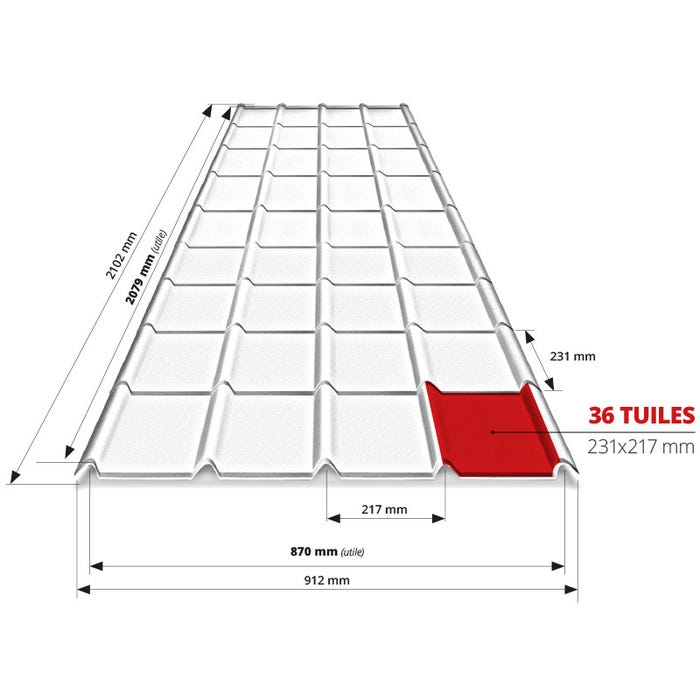 Tôle imitation tuile emboîtable - BACACIER Tuile R Area® | 2102 x 912 mm - 1.80 m² Brun mat 3