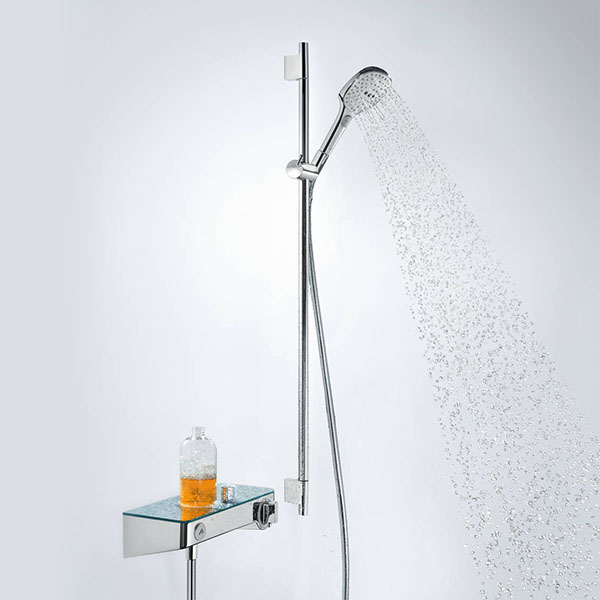 Set de douche Raindance Select E 120 mm 3 jets EcoSmart avec barre Unica'S puro 90 cm et porte-savon chromé Hansgrohe 4