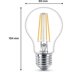 Philips, pack de 6 ampoules E27 LED transparentes 60W, blanc chaud 5