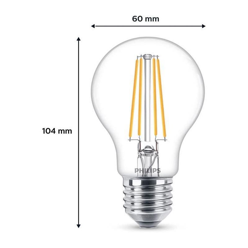 Philips, pack de 6 ampoules E27 LED transparentes 60W, blanc chaud 1
