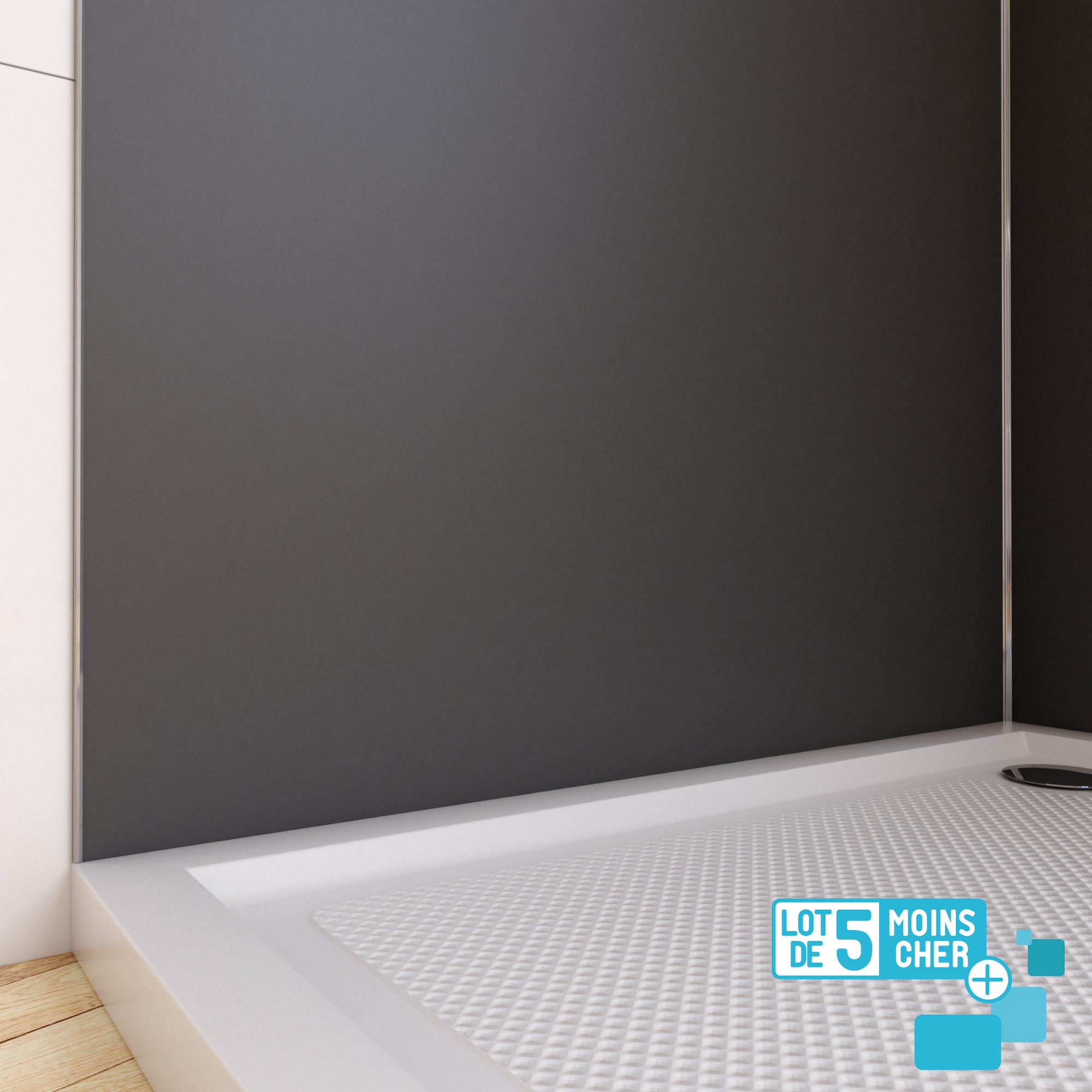 LOT de 5 Panneaux Muraux pour salle de bains en Aluminium Gris - 90x210cm - WALL'IT 1