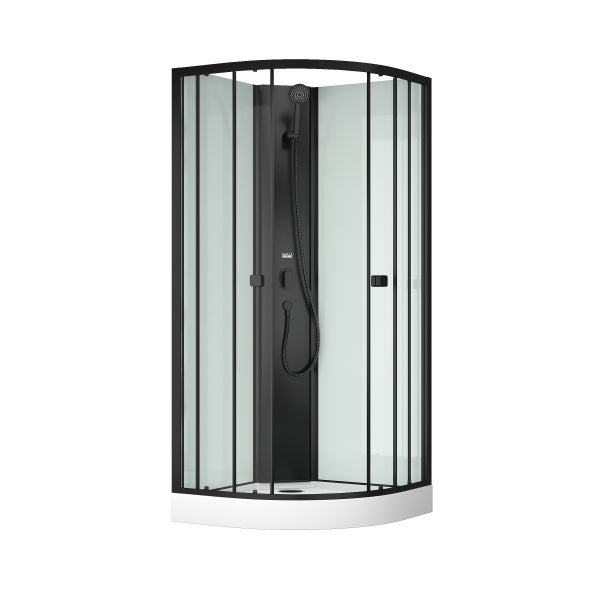 Cabine de douche 1/4 de cercle 85x85x200 cm - Portes coulissantes - Fonds  Blancs & Profilés Noir Mat - Aurlane