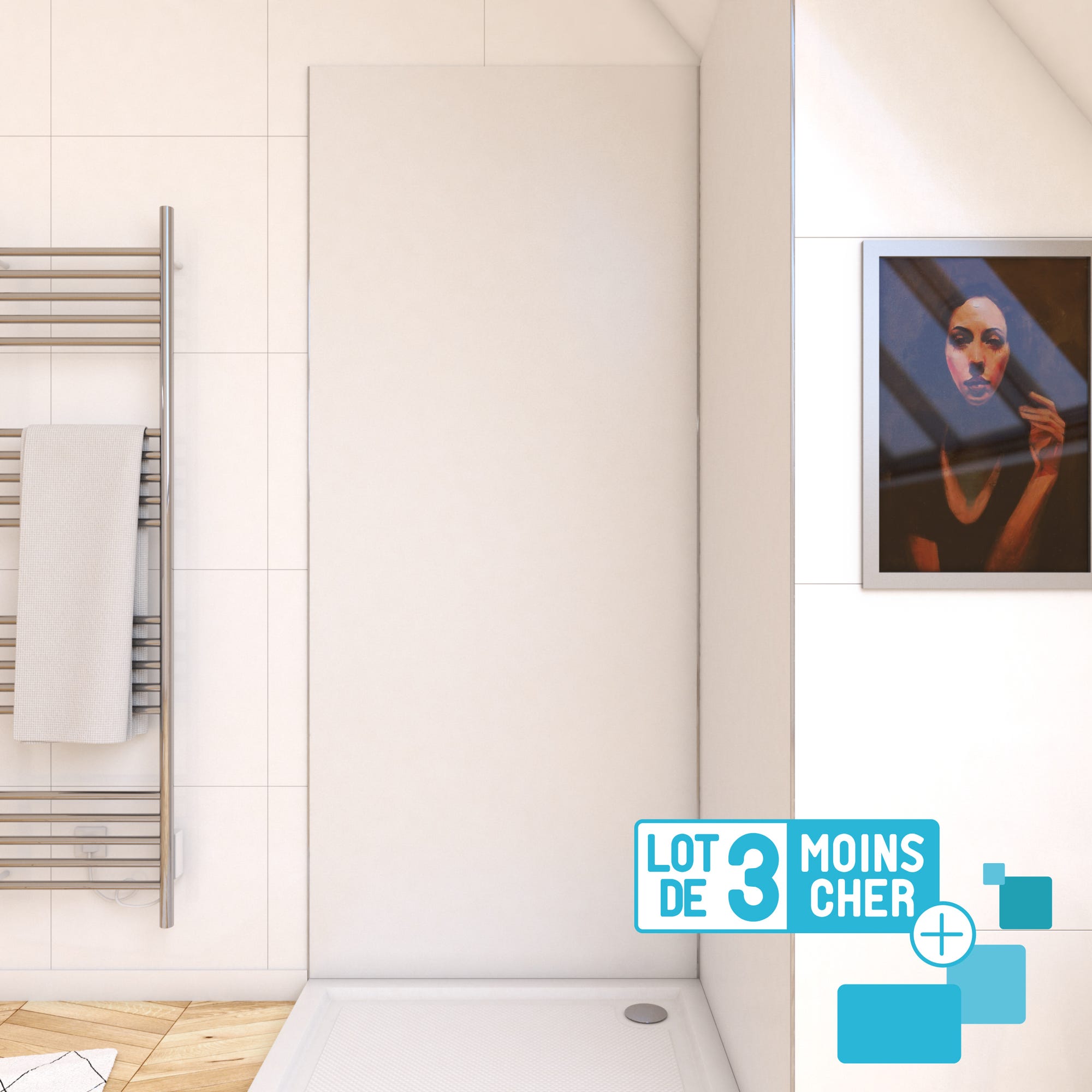 LOT de 3 Panneaux Muraux pour salle de bains en Aluminium Blanc - 90x210cm - WALL'IT 0
