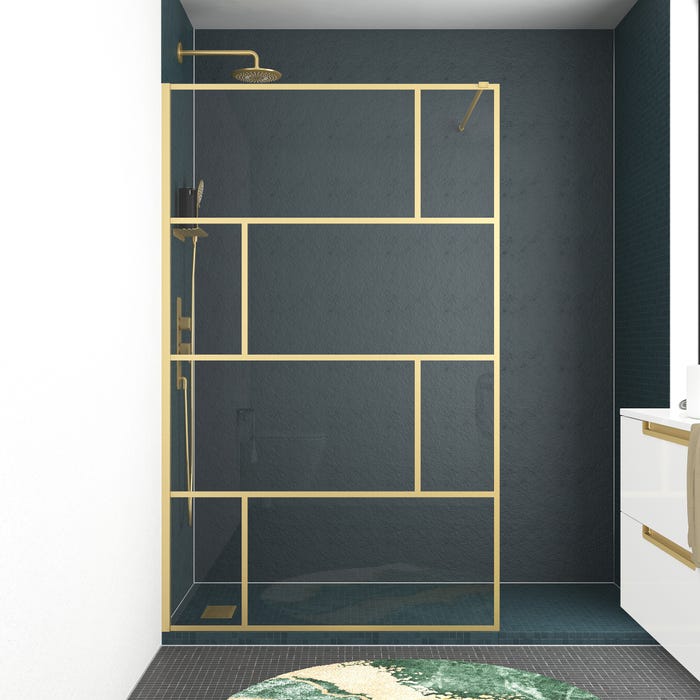 Paroi de douche à l'italienne 120x195cm Sérigraphie type Briques - Doré Or Brossé - GOLDY BLOCKS 4